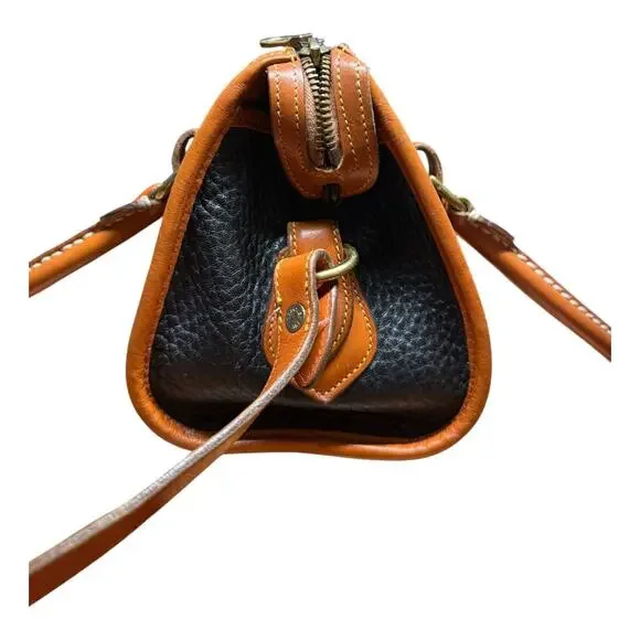 Vtg DOONEY & BOURKE Barrel AWL Black Tan Satchel Crossbody Shoulder Bag USA 80's